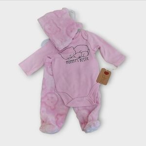 NWT Cozy 3 Pc Pink Mommy's Bestie Bear Bodysuit Set ~sz 3M